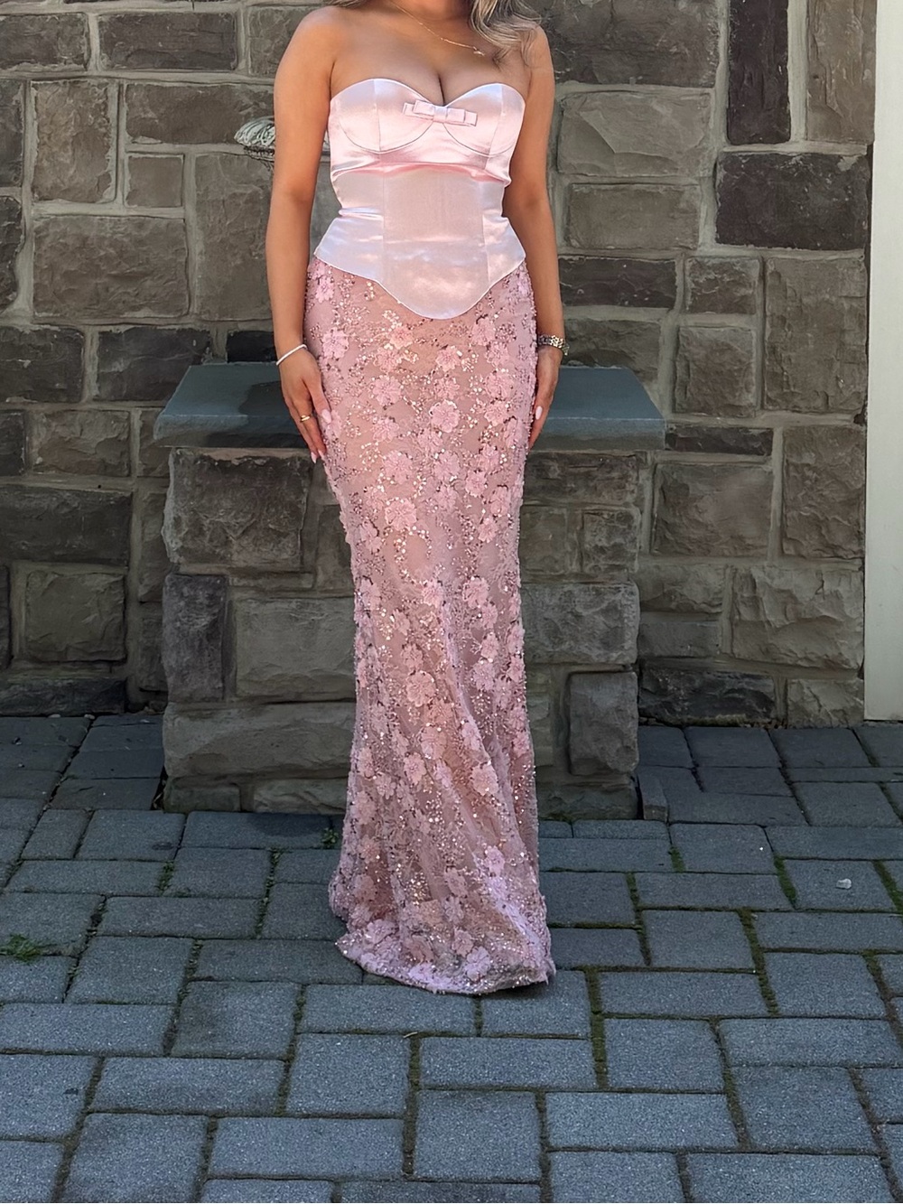 Miss Circle Uliya Rosy Pink Strapless Mermaid Peplum Maxi Dress